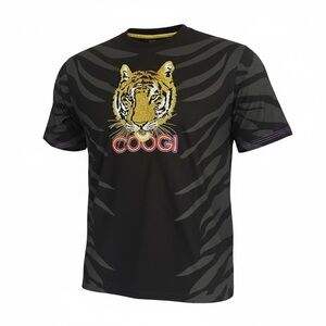 Coogi Tiger Embroidered Tee – Black Tiger Stripe, 100% Cotton
Size: XXXL